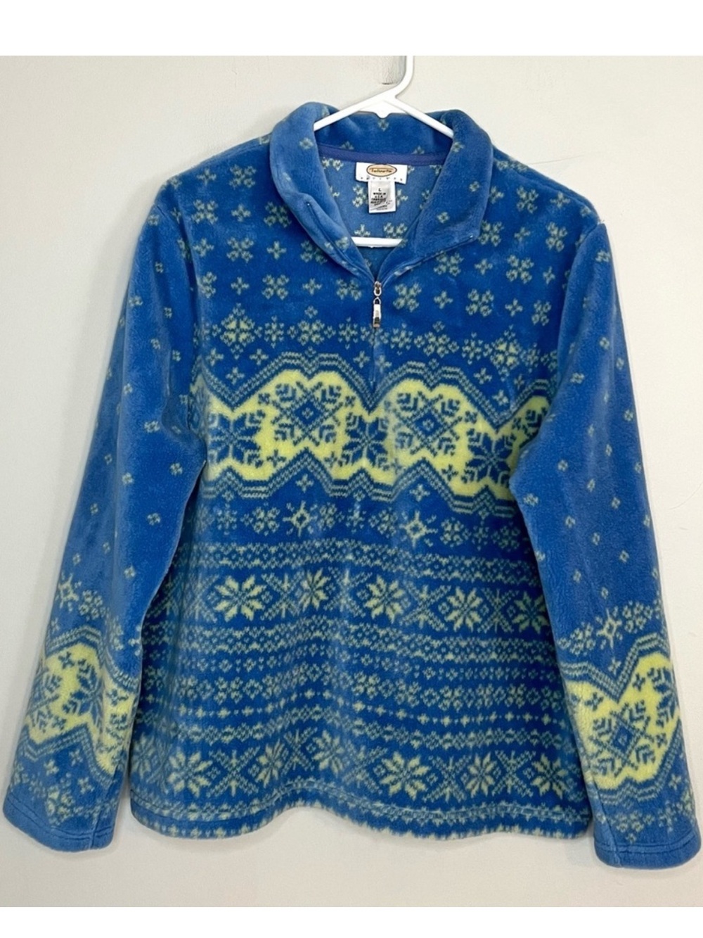 Talbots Vintage Fair Isle Nordic 1/4 Zip Fleece Sweater Sweatshirt Large Petite